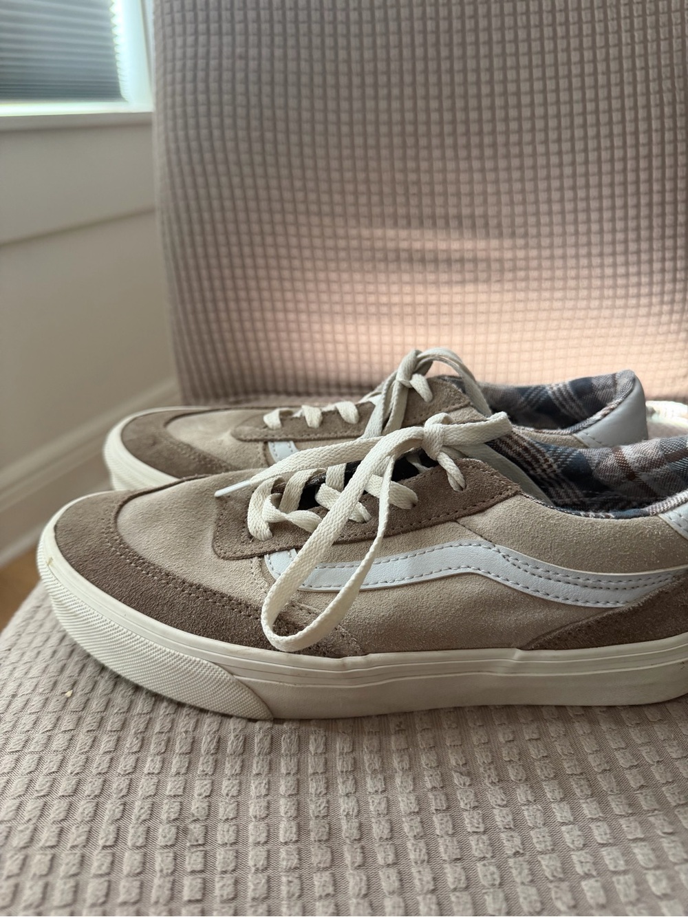 Vans Beige and White Low-Top Suede-Style Sneakers